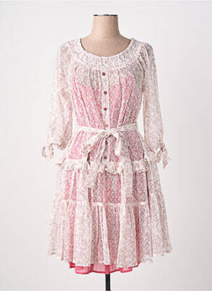 Robe mi-longue imprimé fleurs manches longues rose RHUM RAISIN femme