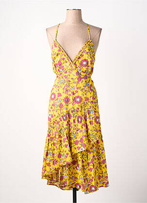 Robe mi-longue col v fines bretelles jaune RHUM RAISIN femme