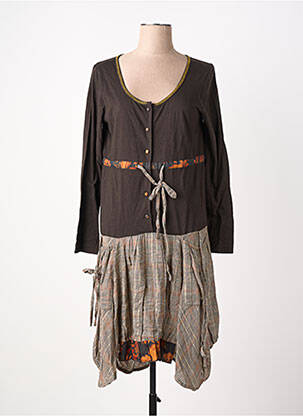 Robe mi-longue manches longues manches longues marron RHUM RAISIN femme
