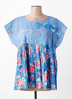 Blouse tissage popeline manches courtes bleu RHUM RAISIN femme