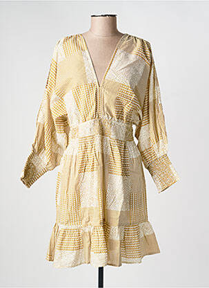 Robe mi-longue imprimé fantaisie manches longues jaune RHUM RAISIN femme
