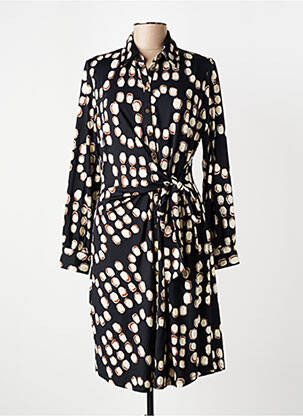 Robe mi-longue imprimé fantaisie manches longues noir K-DESIGN femme