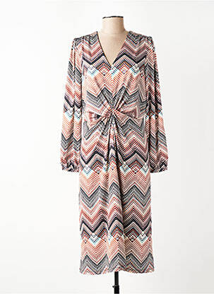 Robe mi-longue imprimé fantaisie manches longues marron K-DESIGN femme
