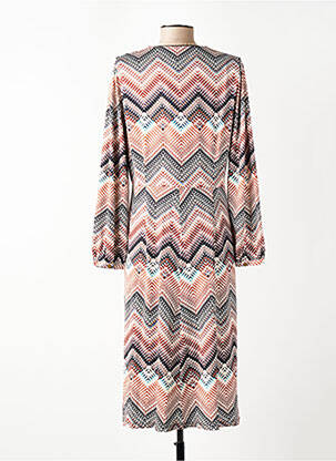 Robe mi-longue imprimé fantaisie manches longues marron K-DESIGN femme