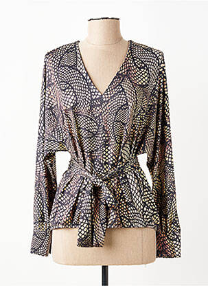 Blouse imprimé fantaisie manches longues beige K-DESIGN femme