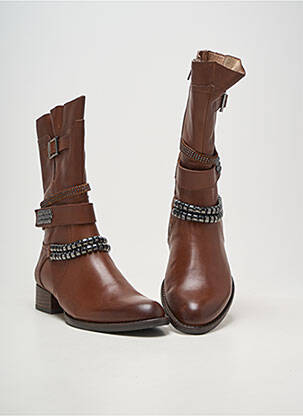 Bottines/boots tissage satiné talon plat jusqu'à 3cm marron MAM'ZELLE femme