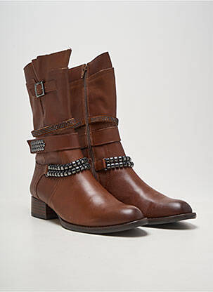 Bottines/boots tissage satiné talon plat jusqu'à 3cm marron MAM'ZELLE femme