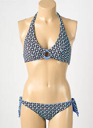 Maillot de bain 2 pièces stretch haut soutien-gorge moulé bleu GENIUS femme
