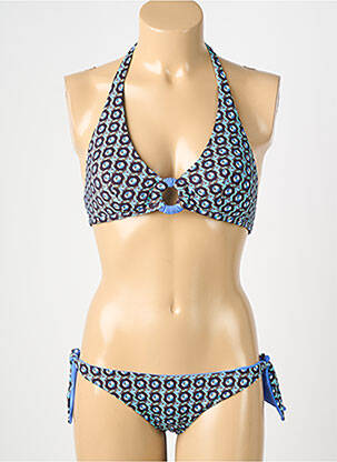Maillot de bain 2 pièces stretch haut soutien-gorge moulé bleu GENIUS femme