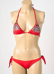 Maillot de bain 2 pièces stretch haut triangles rouge GENIUS femme
