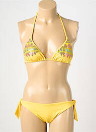 Maillot de bain 2 pièces stretch haut triangles jaune GENIUS femme