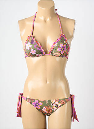 Maillot de bain 2 pièces stretch haut triangles vert GENIUS femme