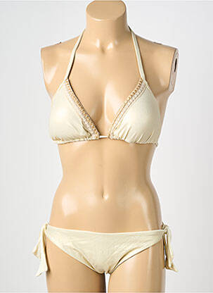 Maillot de bain 2 pièces stretch haut triangles beige GENIUS femme