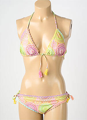 Maillot de bain 2 pièces stretch haut triangles vert GENIUS femme