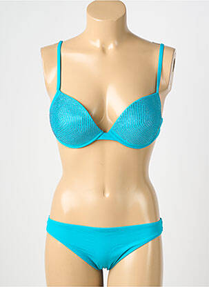 Maillot de bain 2 pièces stretch haut soutien-gorge push-up bleu GENIUS femme