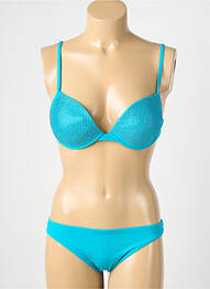Maillot de bain 2 pièces stretch haut soutien-gorge push-up bleu GENIUS femme