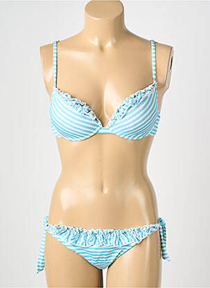 Maillot de bain 2 pièces stretch haut soutien-gorge moulé bleu GENIUS femme