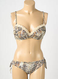 Maillot de bain 2 pièces stretch haut soutien-gorge push-up marron GENIUS femme