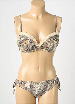 Maillot de bain 2 pièces stretch haut soutien-gorge push-up marron GENIUS femme