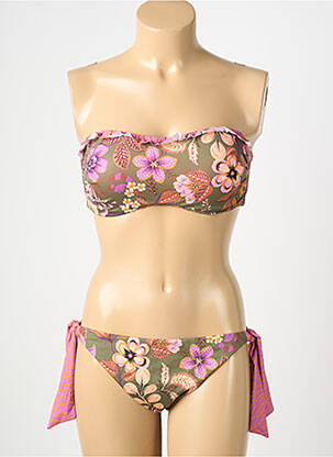 Maillot de bain 2 pièces stretch haut bandeau vert GENIUS femme