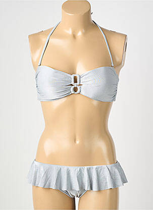 Maillot de bain 2 pièces stretch haut bandeau gris GENIUS femme