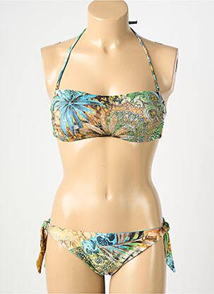 Maillot de bain 2 pièces stretch haut bandeau vert GENIUS femme