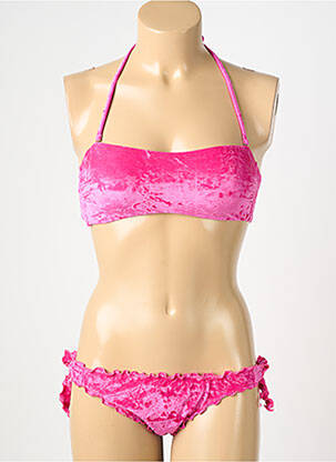 Maillot de bain 2 pièces stretch haut bandeau rose GENIUS femme