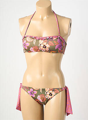 Maillot de bain 2 pièces stretch haut bandeau vert GENIUS femme