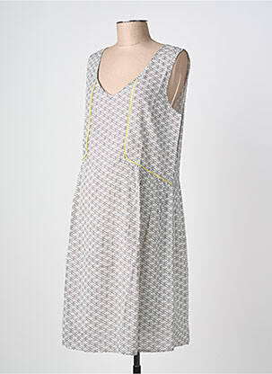 Robe mi-longue imprimé fantaisie sans manche blanc POMKIN femme