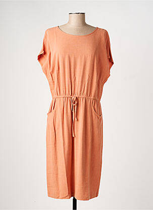 Robe mi-longue tissage crêpe manches courtes orange TELMAIL femme