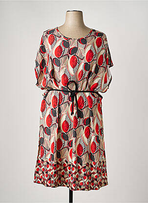 Robe mi-longue imprimé fleurs manches courtes rouge GRIFFON femme