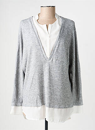 Pull coupe droite manches longues gris EMA BLUE'S femme