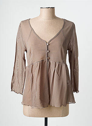 Top coupe cintrée manches 3/4 marron EVALINKA femme