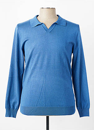 Pull col polo manches longues bleu BRUNO LEONI homme