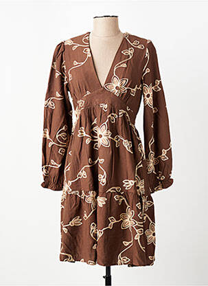 Robe courte manches longues manches longues marron BY ONE femme