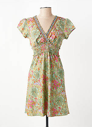 Robe courte manches courtes manches courtes vert ALLER SIMPLEMENT femme