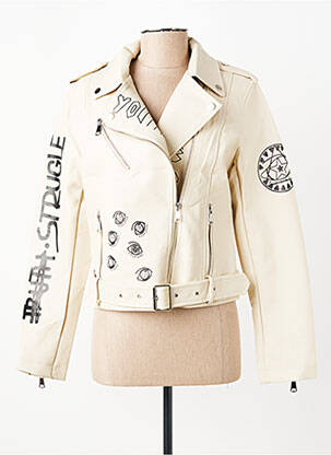 Veste simili cuir poches beige MISS SISSI femme