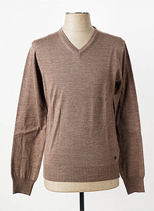 Pull col v manches longues marron IZAC homme