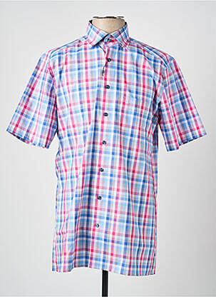 Chemise manches courtes imprimé carreaux bleu OLYMP homme