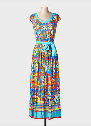 Robe longue manches courtes manches courtes bleu PAUL BRIAL femme