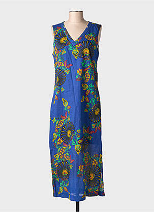 Robe longue imprimé fleurs sans manche bleu LA FIANCÉE femme