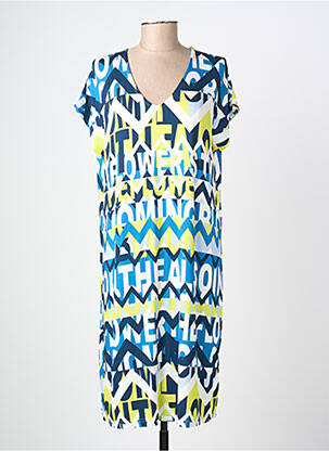 Robe mi-longue imprimé fantaisie manches courtes bleu I.ODENA femme