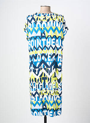 Robe mi-longue imprimé fantaisie manches courtes bleu I.ODENA femme