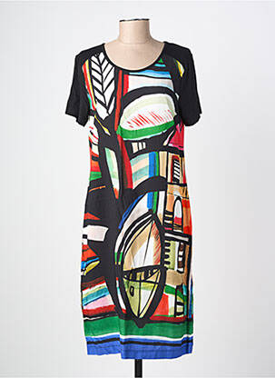 Robe mi-longue imprimé fantaisie manches courtes noir GRIFFON femme