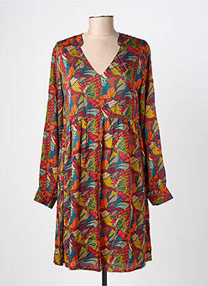 Robe mi-longue imprimé fleurs manches longues rouge LA FIANCÉE femme