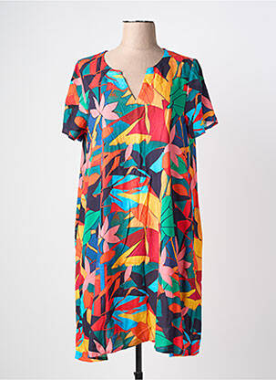 Robe mi-longue imprimé fleurs manches courtes rouge LA FIANCÉE femme