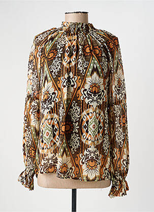 Blouse imprimé fantaisie manches longues marron YEST femme