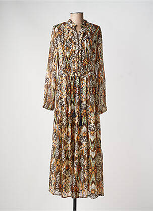 Robe mi-longue coupe fluide manches longues marron YEST femme