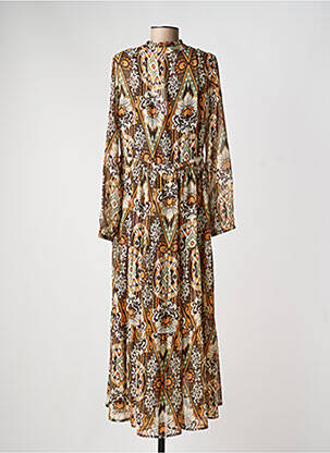 Robe mi-longue coupe fluide manches longues marron YEST femme