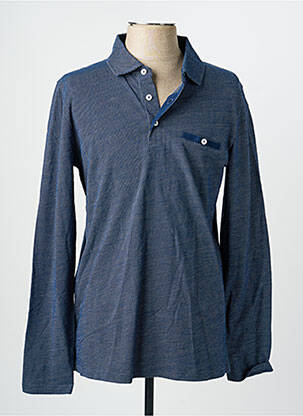 Polo tissage chiné manches longues bleu CAMBRIDGE homme